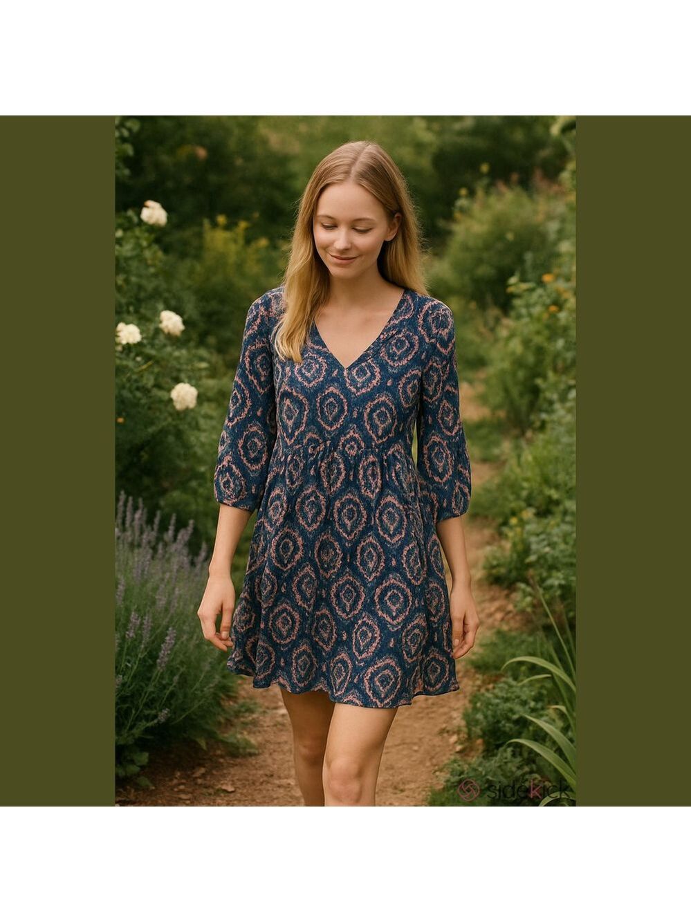 World Market Floral Bohemian Dress Blue and Pink